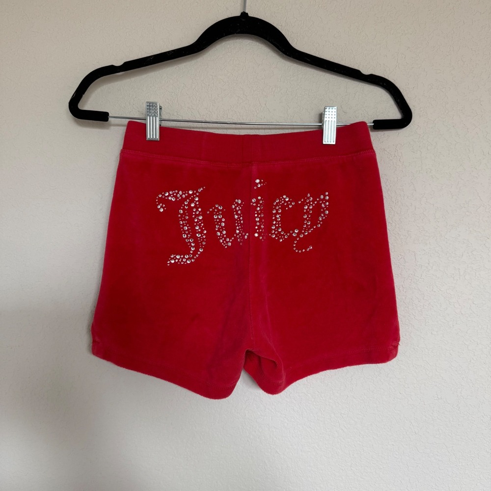 Juicy Couture Red Velour Rhinestone Logo Shorts Vtg Y2K McBling Baddie Small